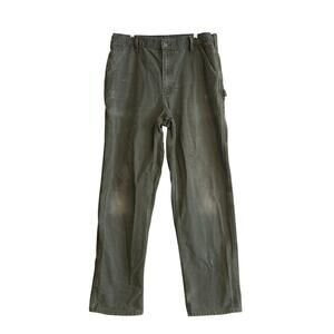 Mens Carhartt Drab Military Green Loose Original Fit Work Denim Jeans Size 36x32